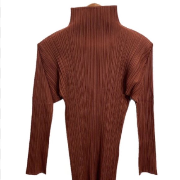 Vintage Issey Miyake Pleats Please Brown Red Long Sleeve Blouse - Like New O/S - Picture 1 of 7